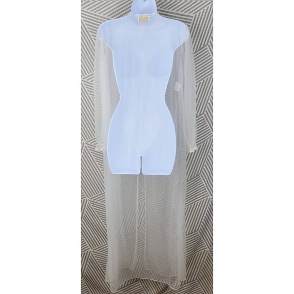 Vintage Shannon Lee Sheer Robe Nylon Medium Floral Embroidered Peignoir *FLAW* - Picture 7 of 12